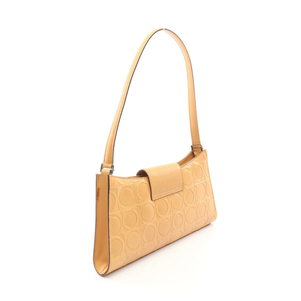 Salvatore Ferragamo Beige Shoulder Embossed Bag Leather Cream Gancini Tan Cream